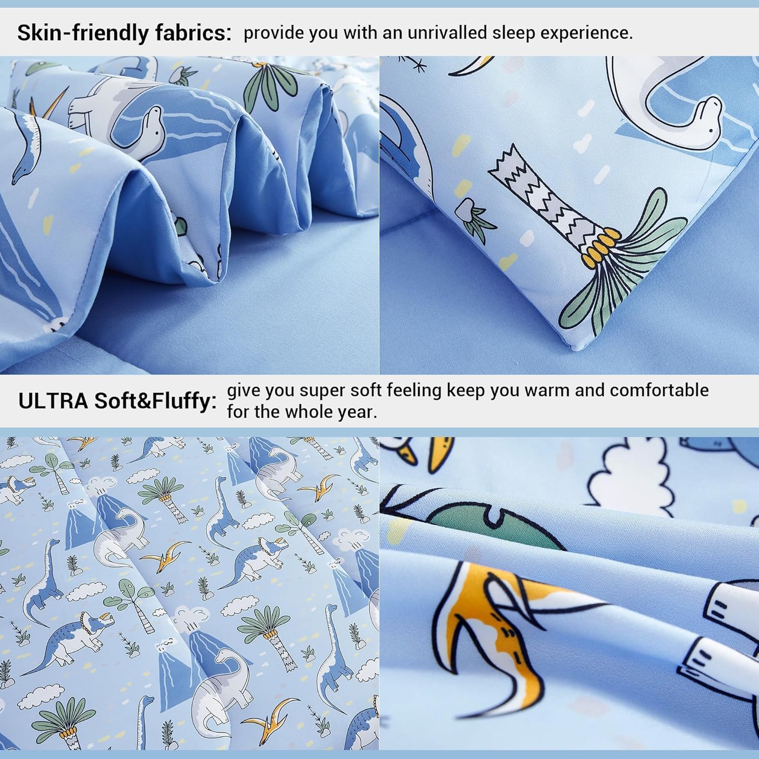 Mooreeke Kids Twin Comforter Set Dinosaur Blue 6PCS