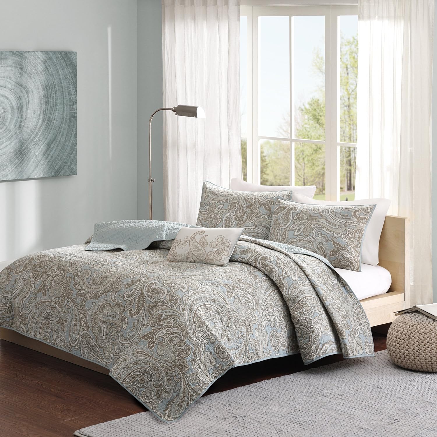 Madison Park Pure Ronan Cotton Quilt Set Blue 4 Piece
