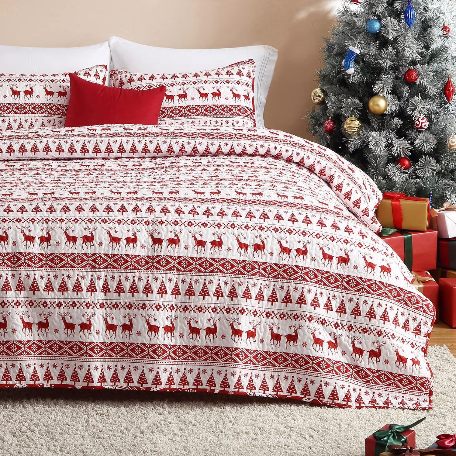CAROMIO Christmas Quilt Set King Size