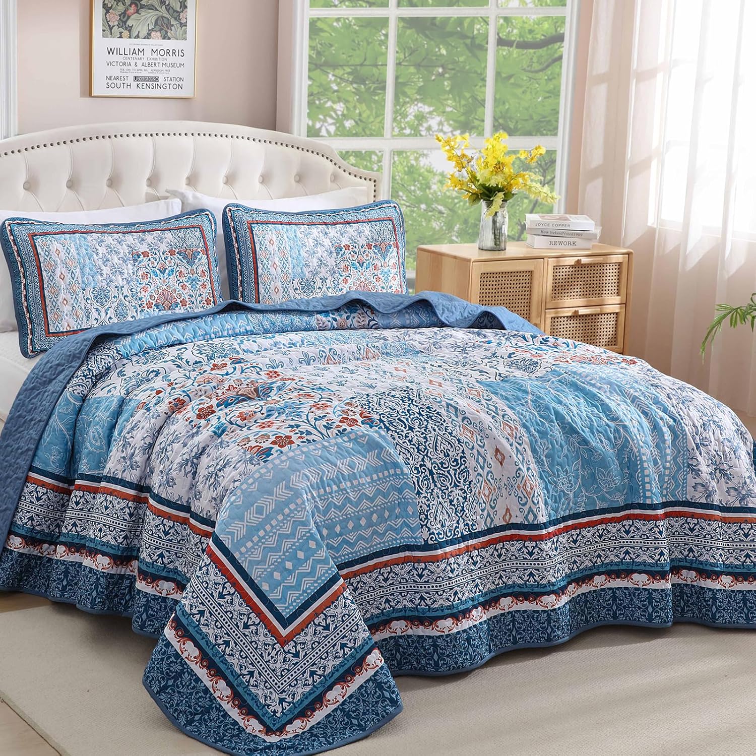 Wongs Bedding Blue Quilt Set Queen Size Bohemian