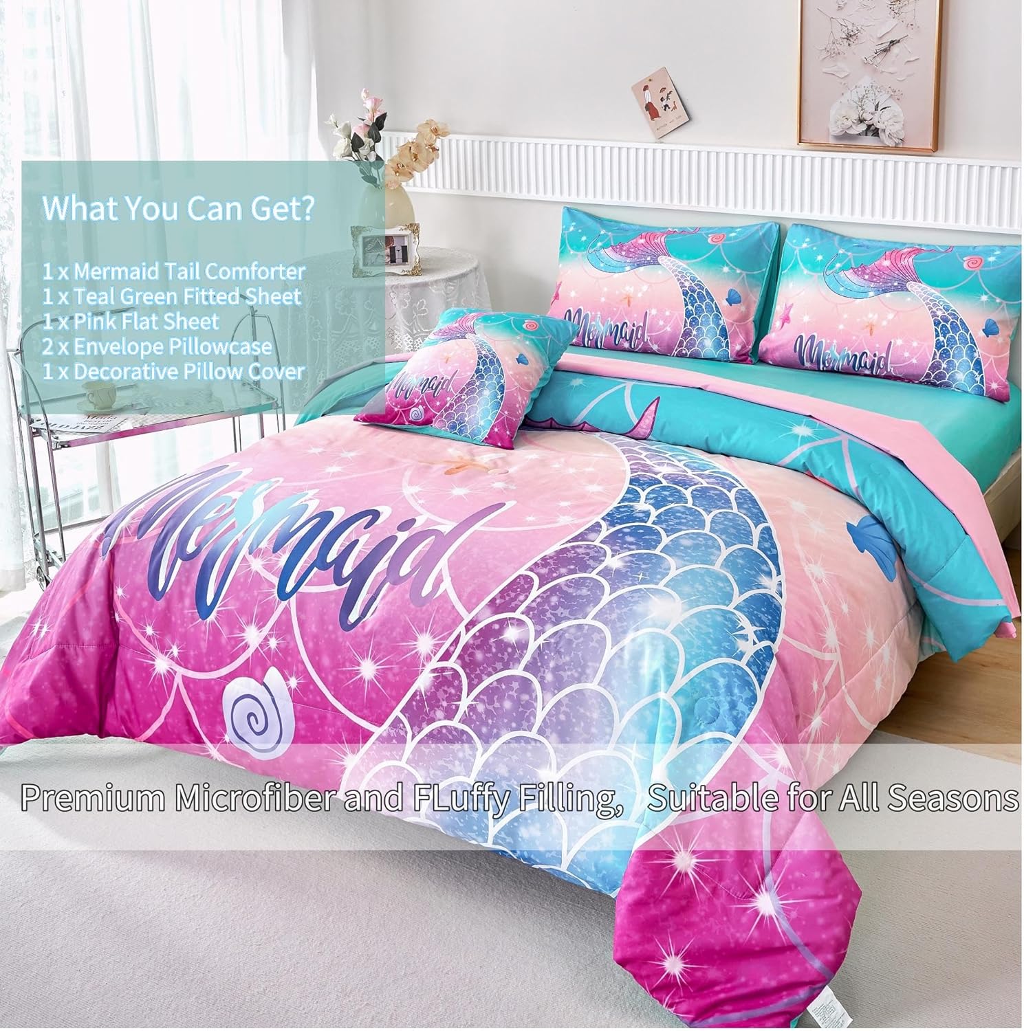 RYNGHIPY Mermaid 6Pcs Comforter Set Twin Size