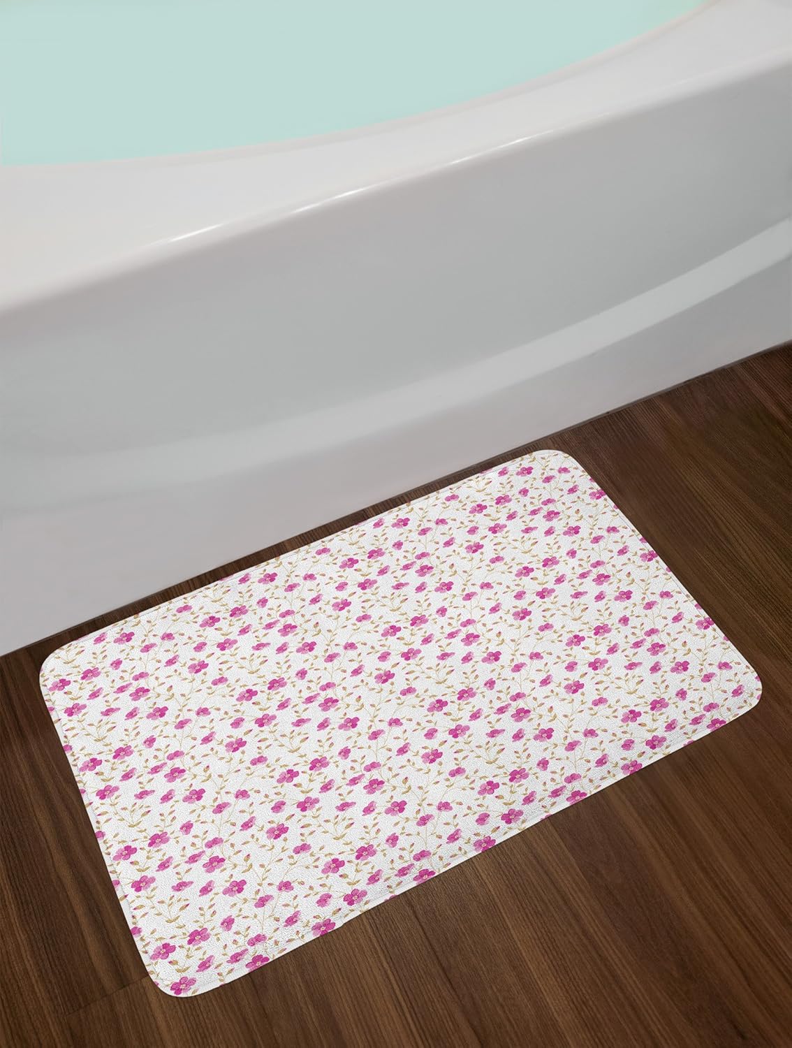 Ambesonne Flower Bath Mat - 302 x 20 Pink Reseda Green