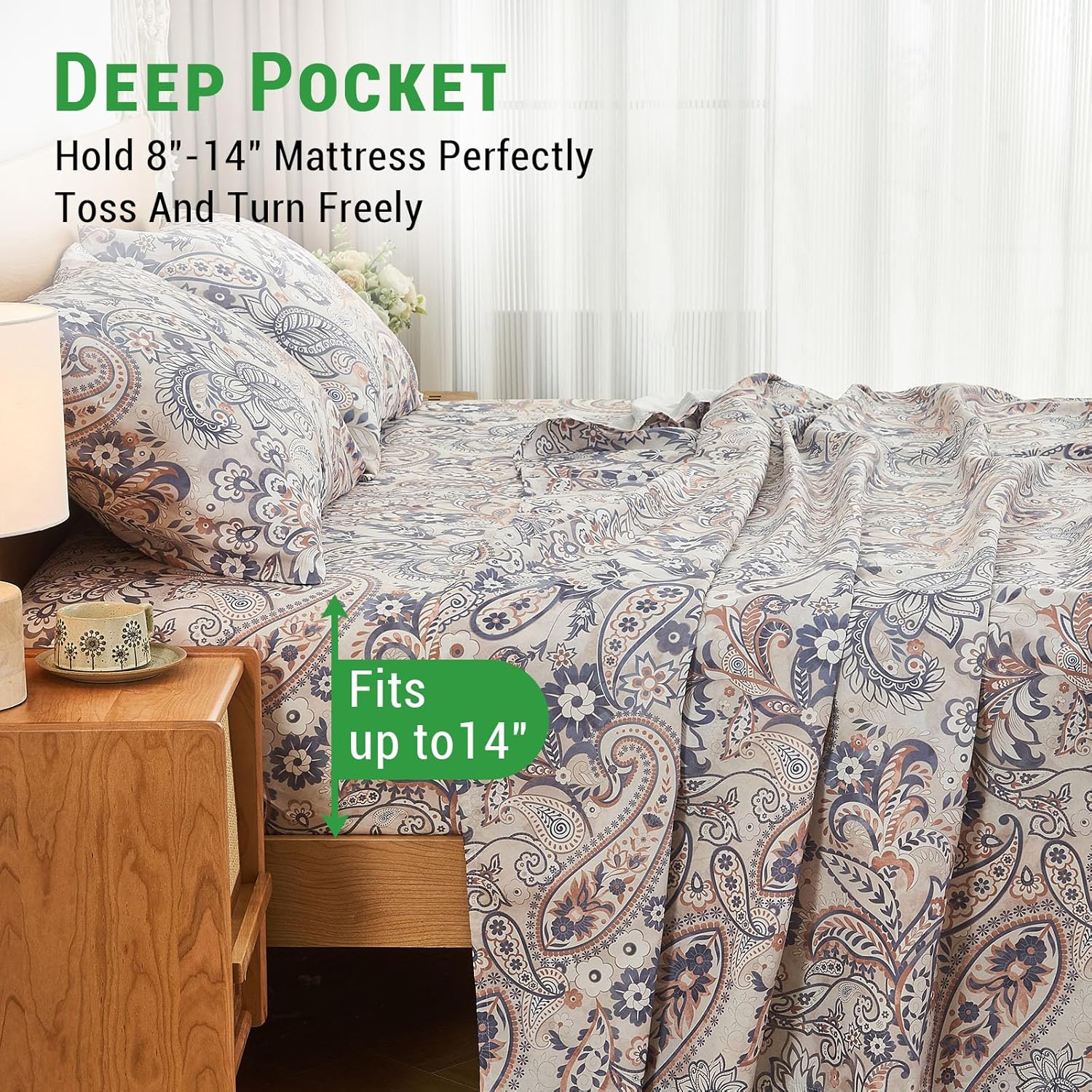 Gogreen Cal King Sheet Set 4PC Deep Pocket Paisley