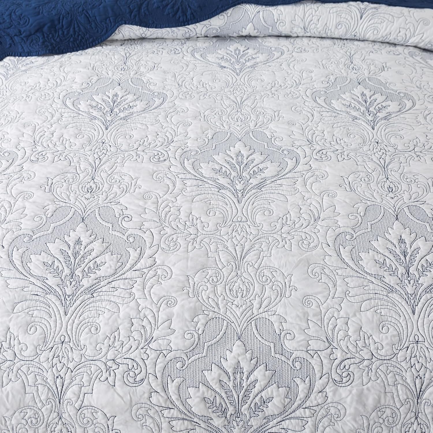 HoneiLife King Quilt Set - Navy Microfiber Bedding 3-Piece