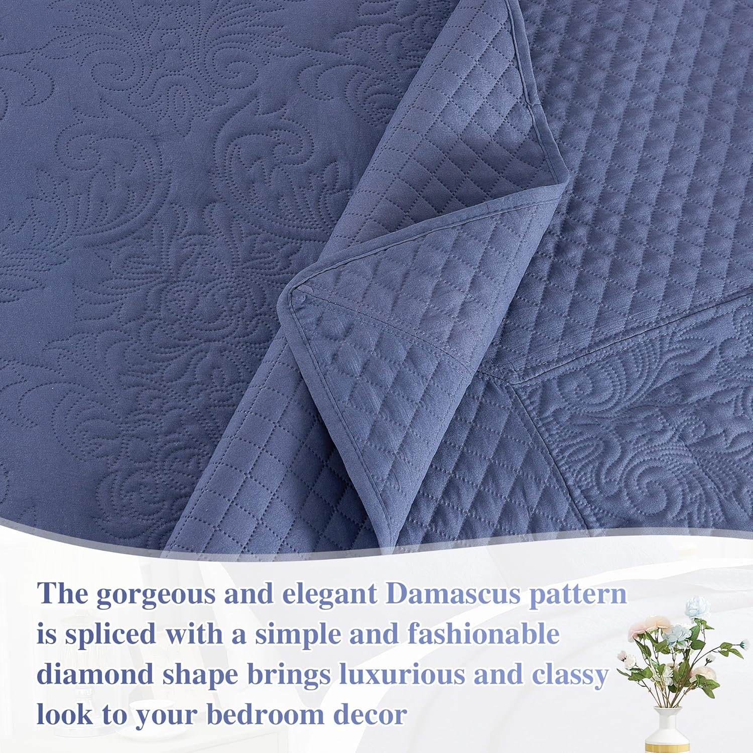 ENJOHOS Navy Blue Extra Wide Cal King Quilt Set