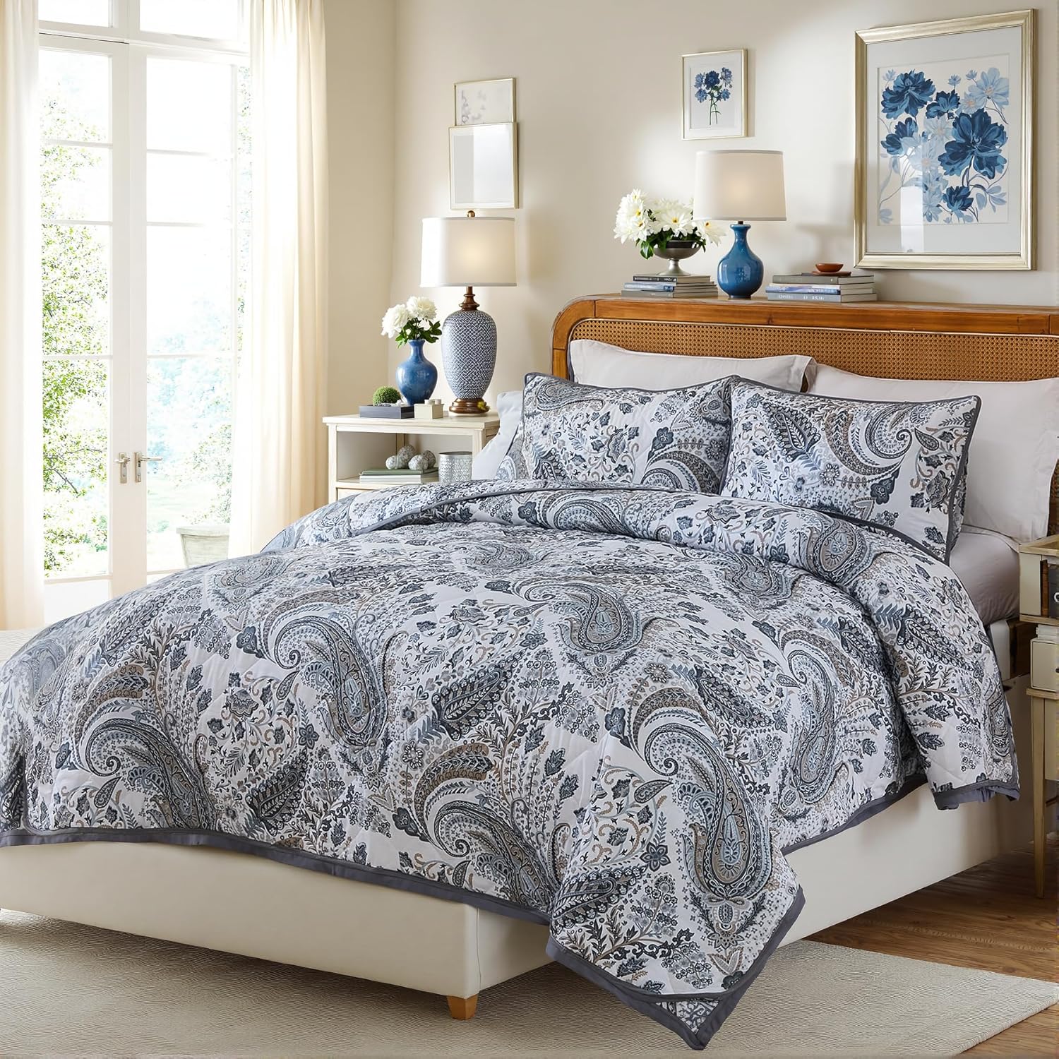 Cozaline 100 Cotton Queen Quilt Set with Paisley Design
