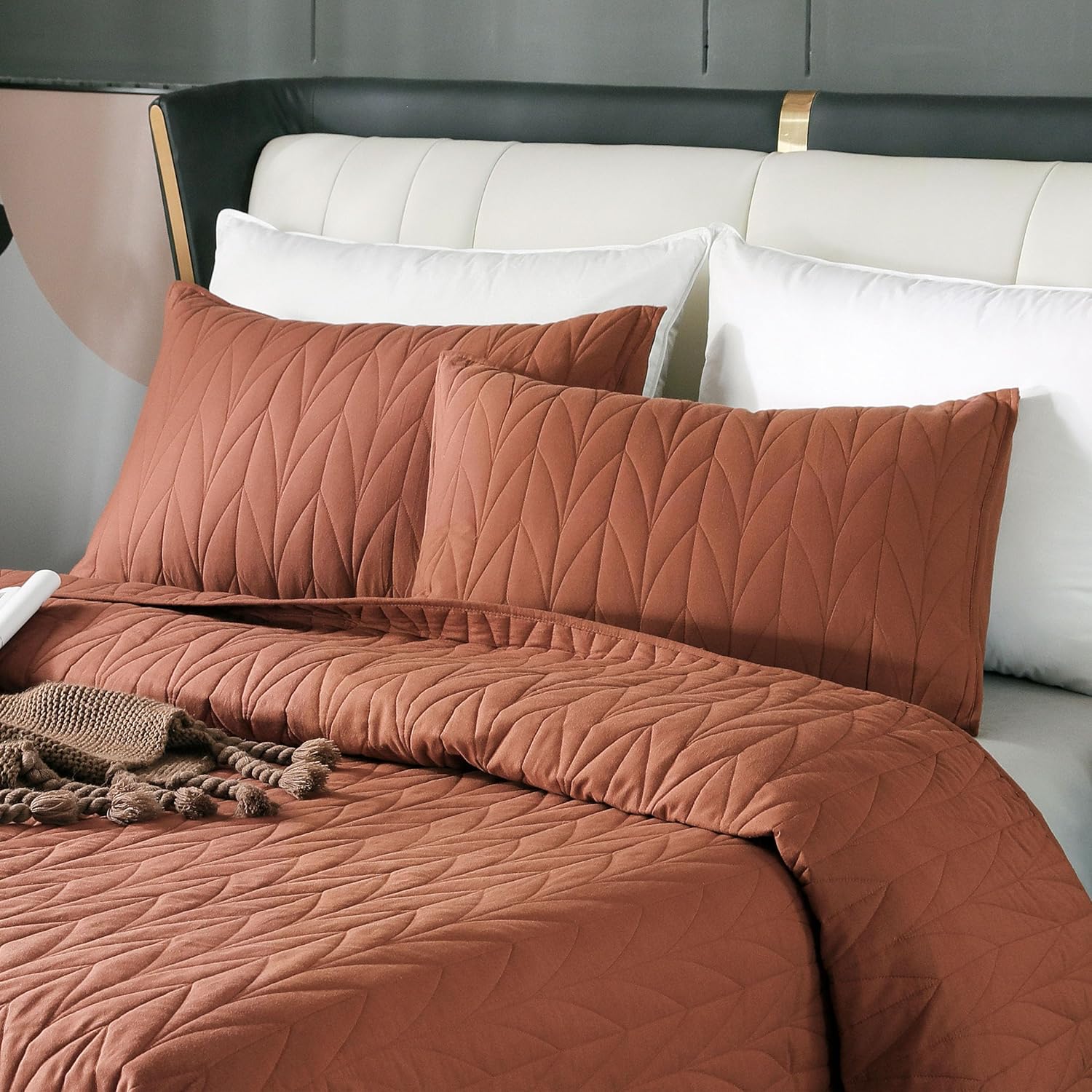 SHALALA Cotton Brick Red King Quilt Set