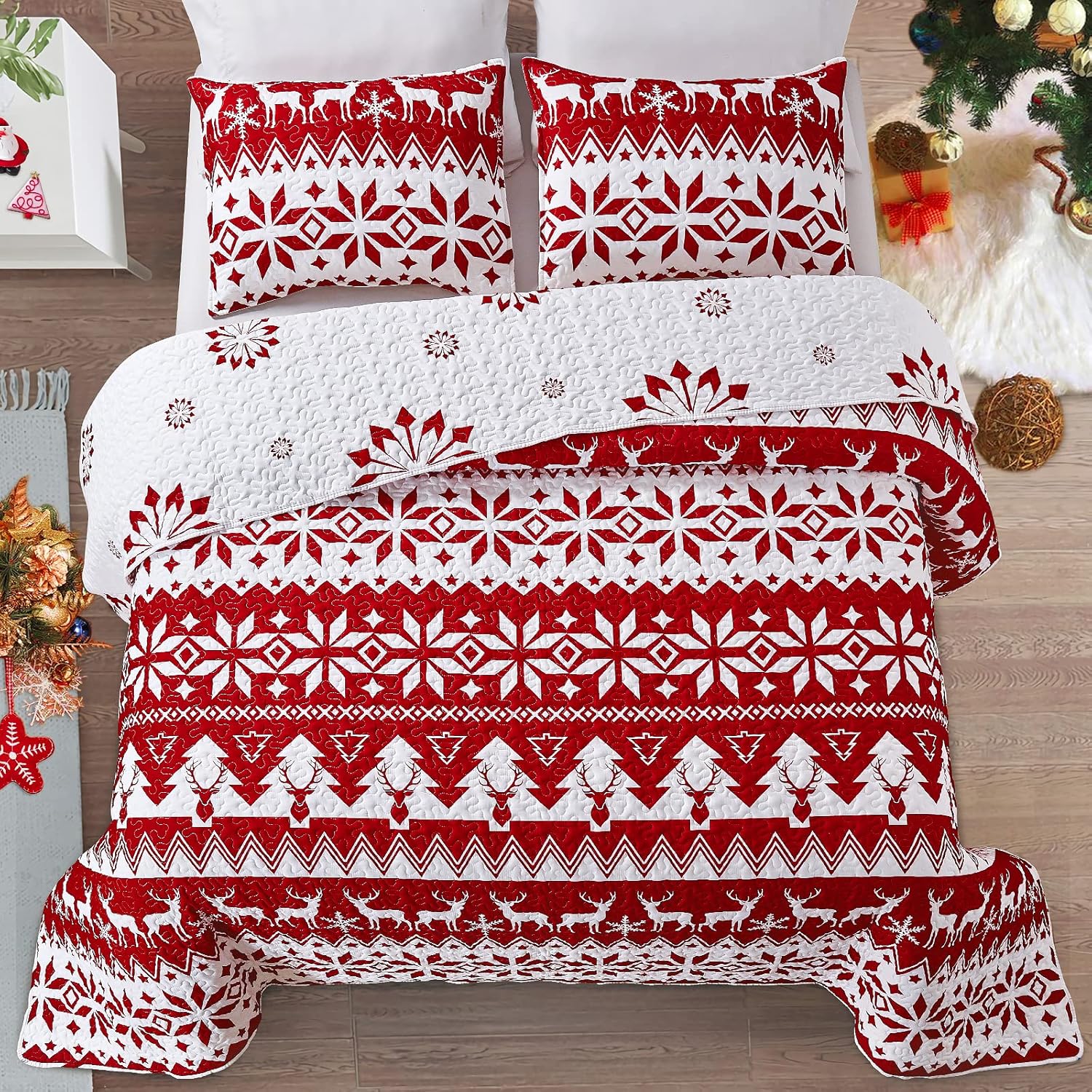 Mocaletto Red Quilt Set King Size with Pillow Shams