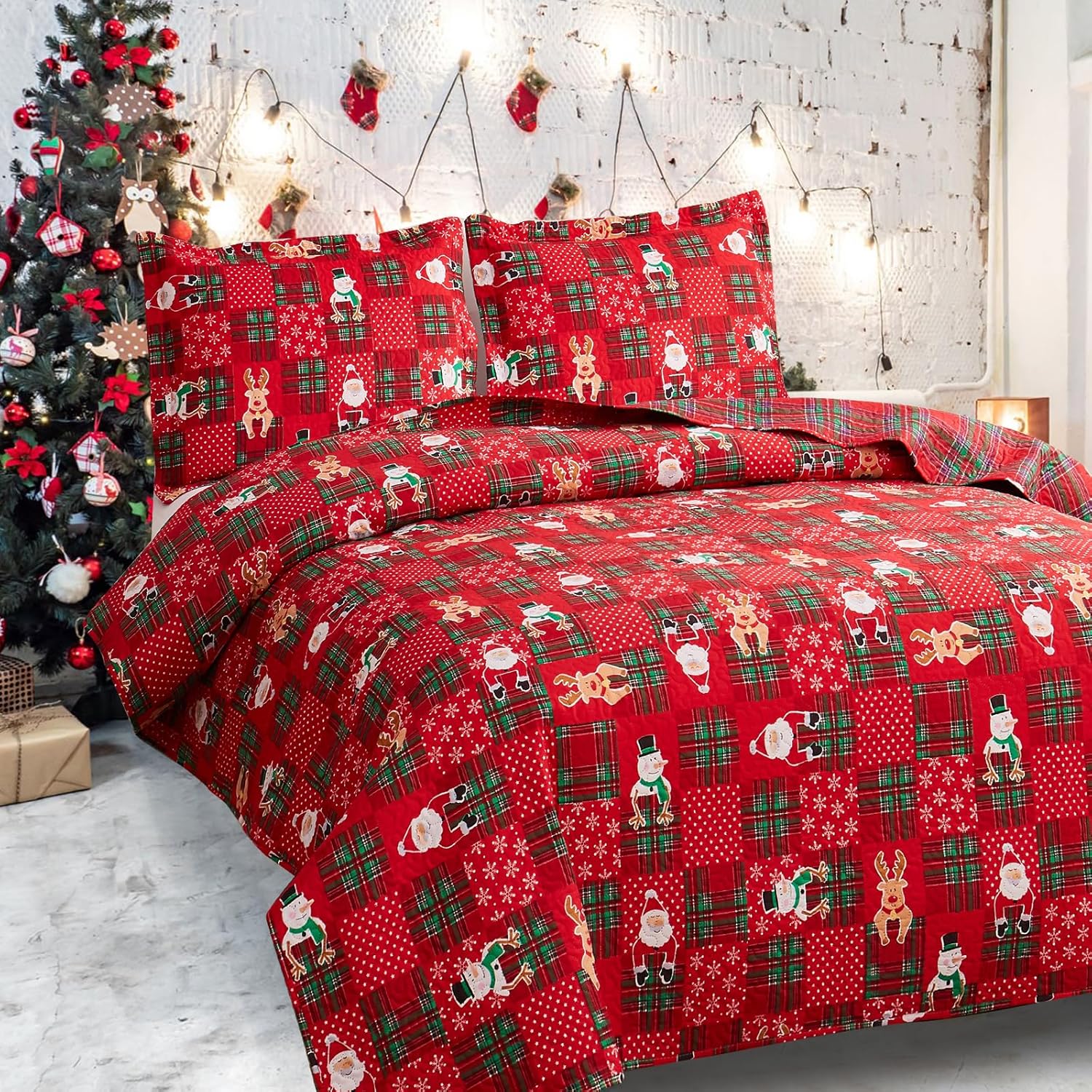 CHESITY 3-Piece Christmas Quilt Set King Size