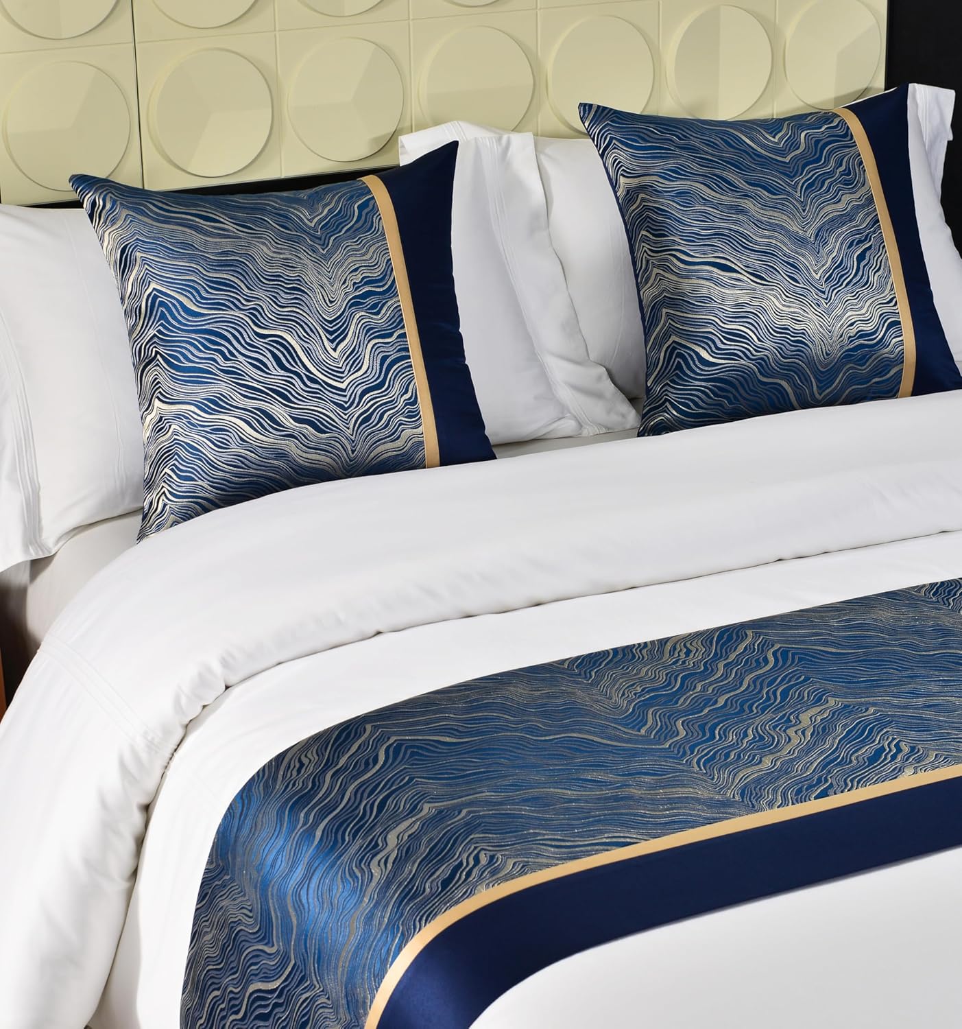 Bed Runner Scarf 240X50cm Blue for Queen Size