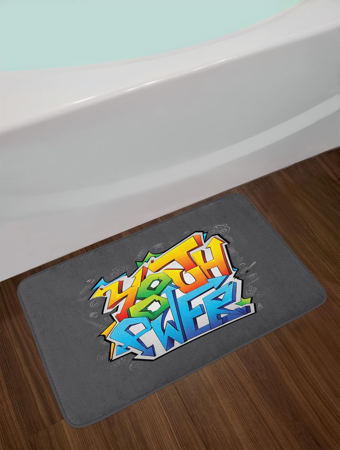 Ambesonne Youth Bath Mat with Graffiti Art Design and Non Slip Backing