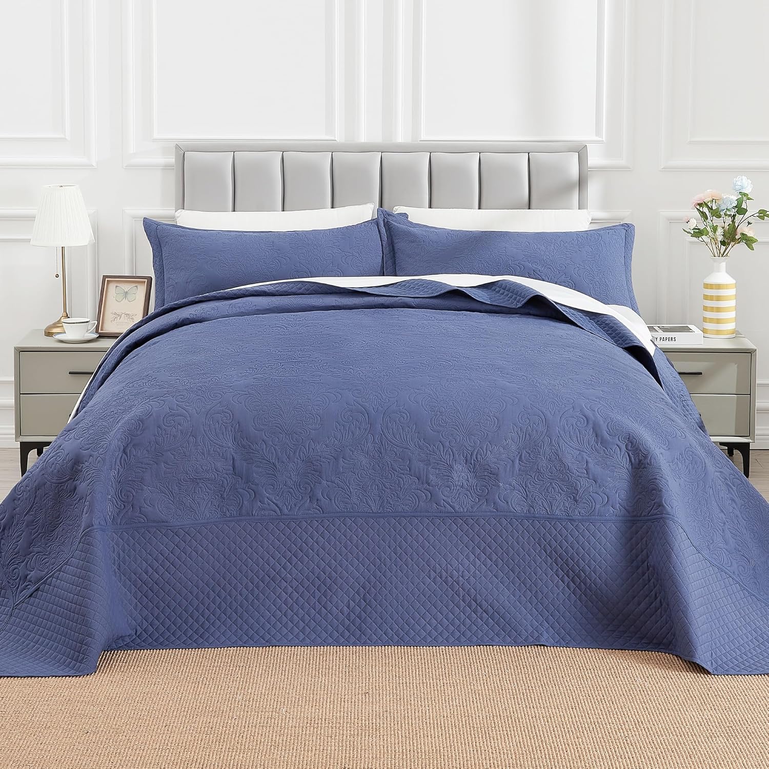 ENJOHOS Navy Blue Extra Wide Cal King Quilt Set