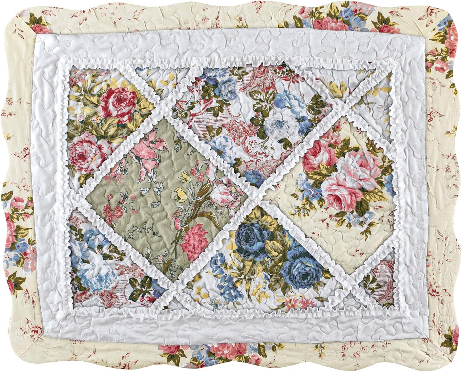 Collections Etc Diamond Patchwork Enchanted Garden Pillow Sham - 26x20