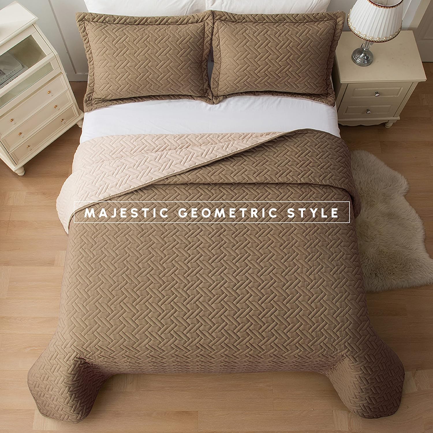 Elegant Comfort Reversible Quilt Set - 3 Piece Twin XL TaupeCream