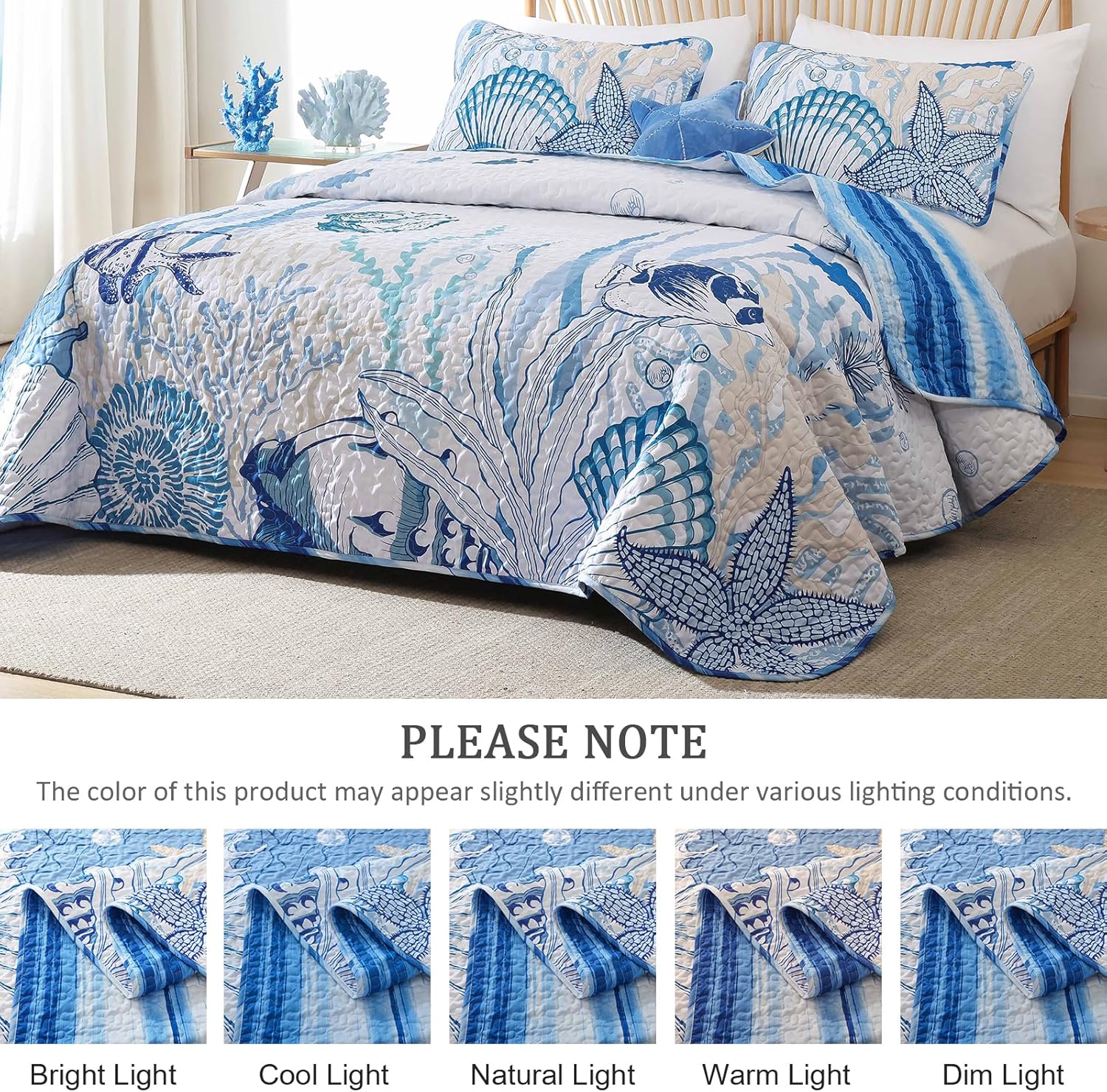 Coastal Quilt Set 3 Piece Queen Size Blue
