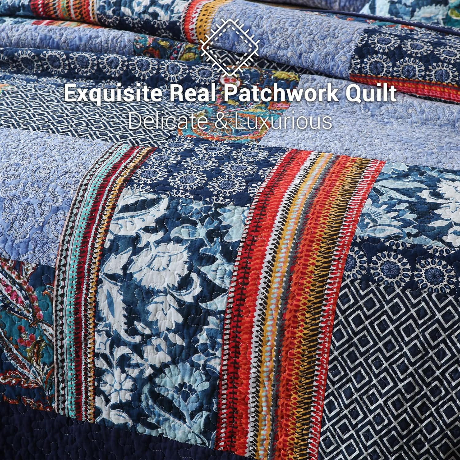 Yvooxny Reversible Cotton Quilt Set Queen Size 3-Piece
