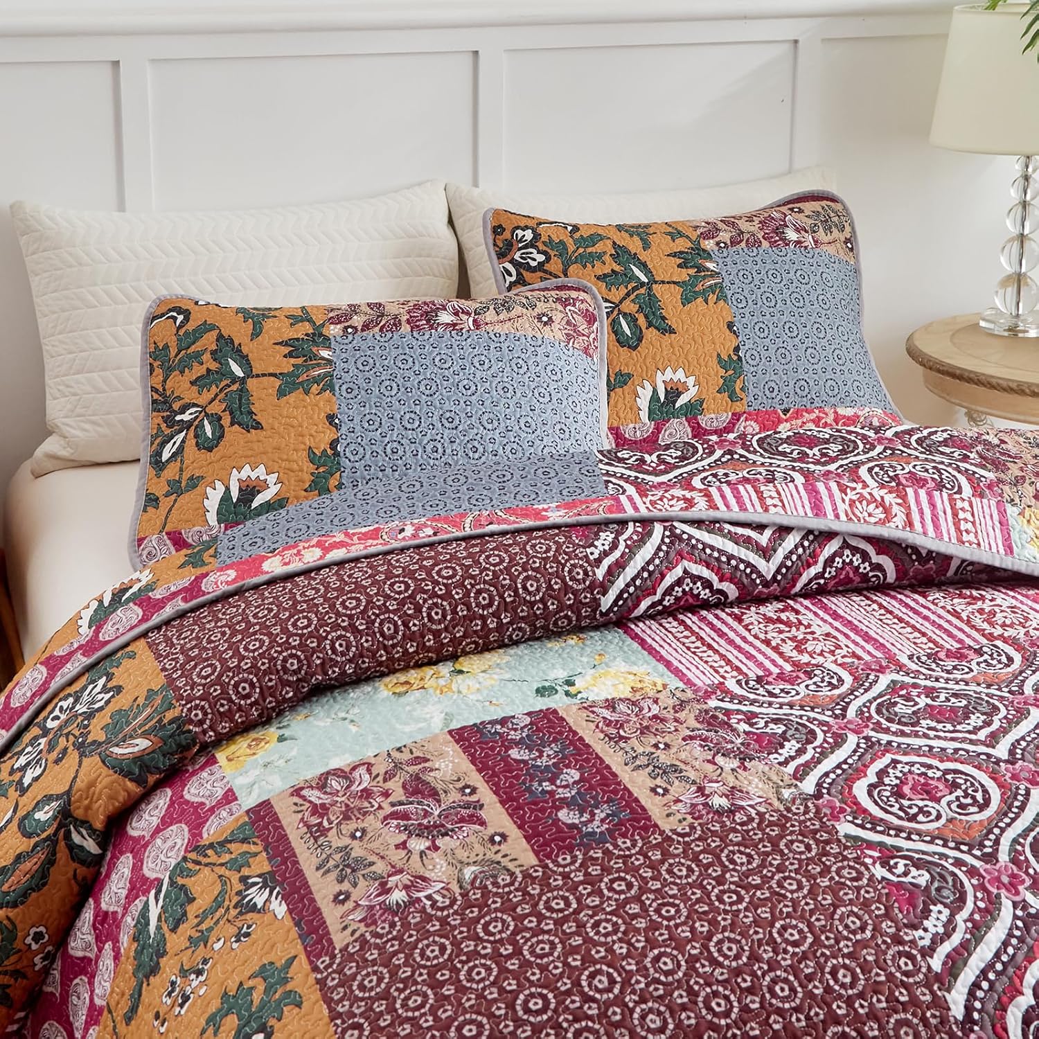 Flysheep 3-Piece Patchwork Quilt Set QueenFull Size