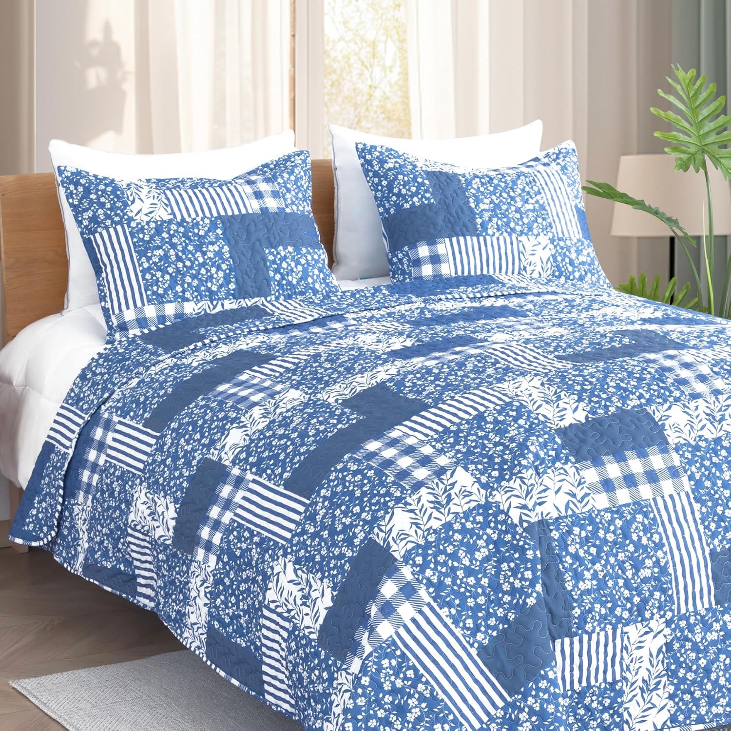 ROMROL King Size Floral Quilt Bedding Set 3 Piece