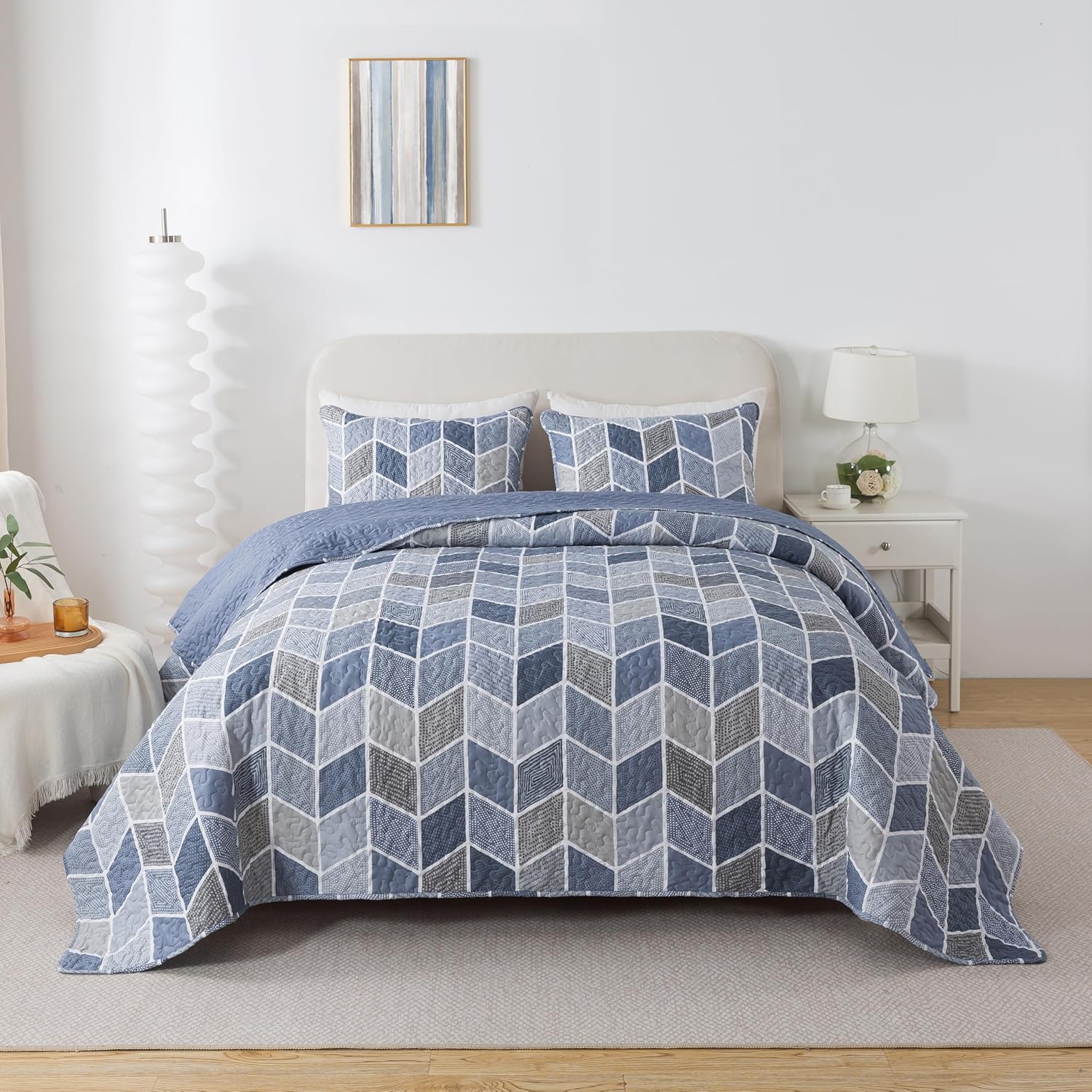 SLPR Blue Gray Chevron Quilt Set Twin