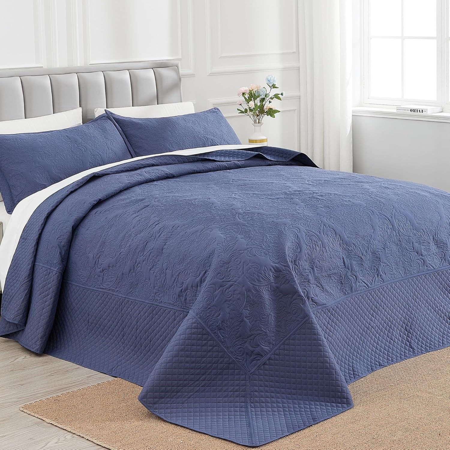 ENJOHOS Navy Blue Extra Wide Cal King Quilt Set