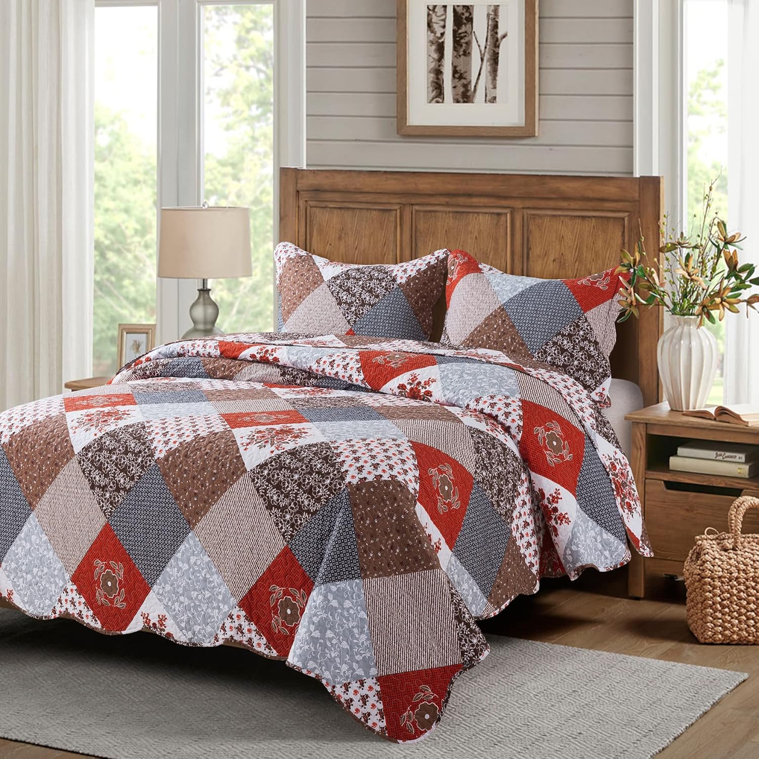 Travan Floral Printed Quilt Set King Size 3-Piece Reversible