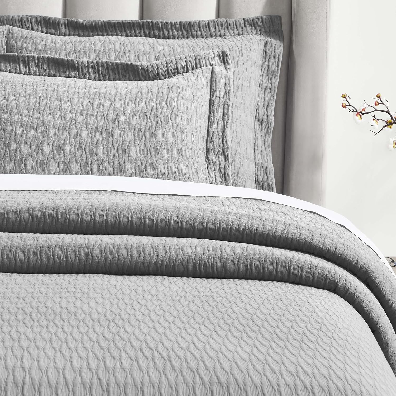 Superior 3 Piece Cotton Bedspread Set Grey