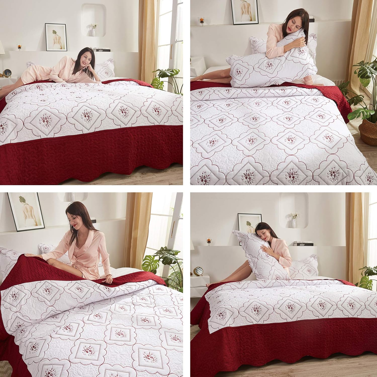 Oliven 3 Pcs Embroidered Quilt Set Floral Bedspread