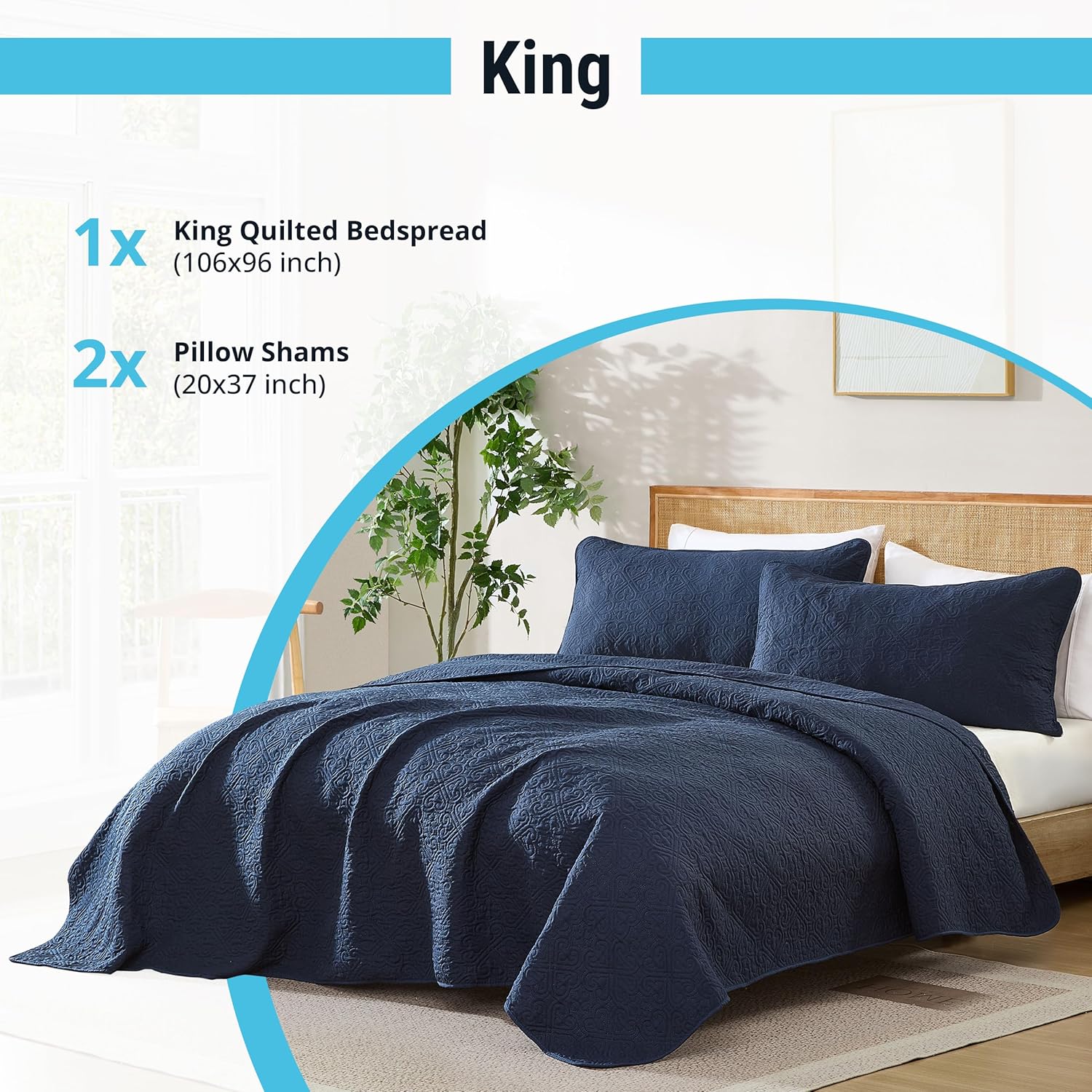 HLCME Lorenzo - 3 Piece King Quilt Set Navy Blue