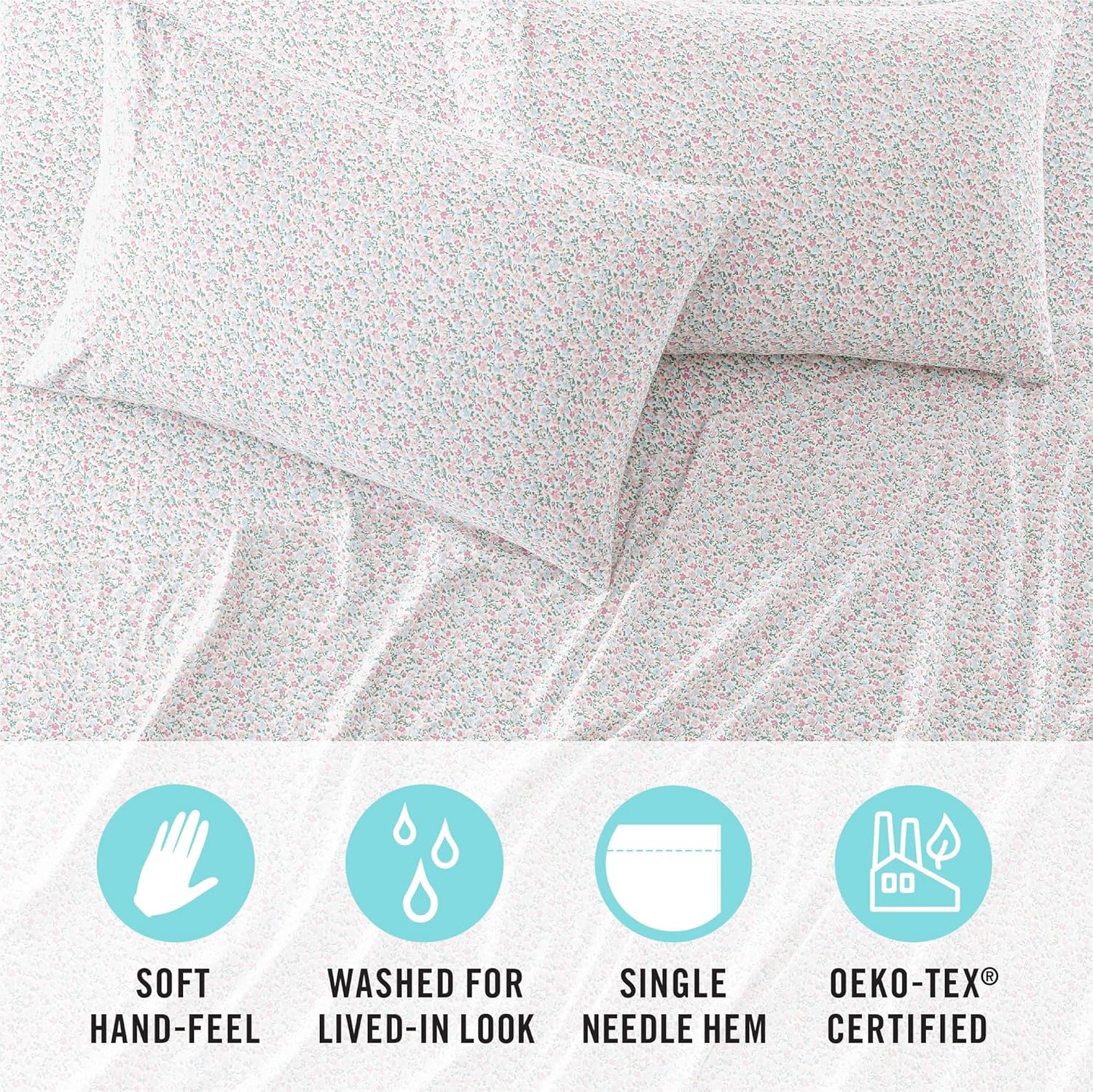 Martha Stewart Ultra Soft Microfiber 4 Piece King Sheet Set Pink Blue