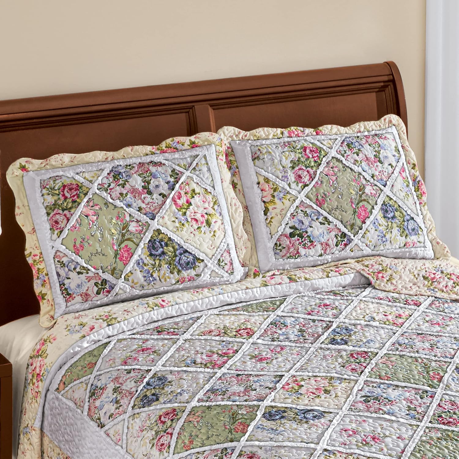 Collections Etc Diamond Patchwork Enchanted Garden Pillow Sham - 26x20