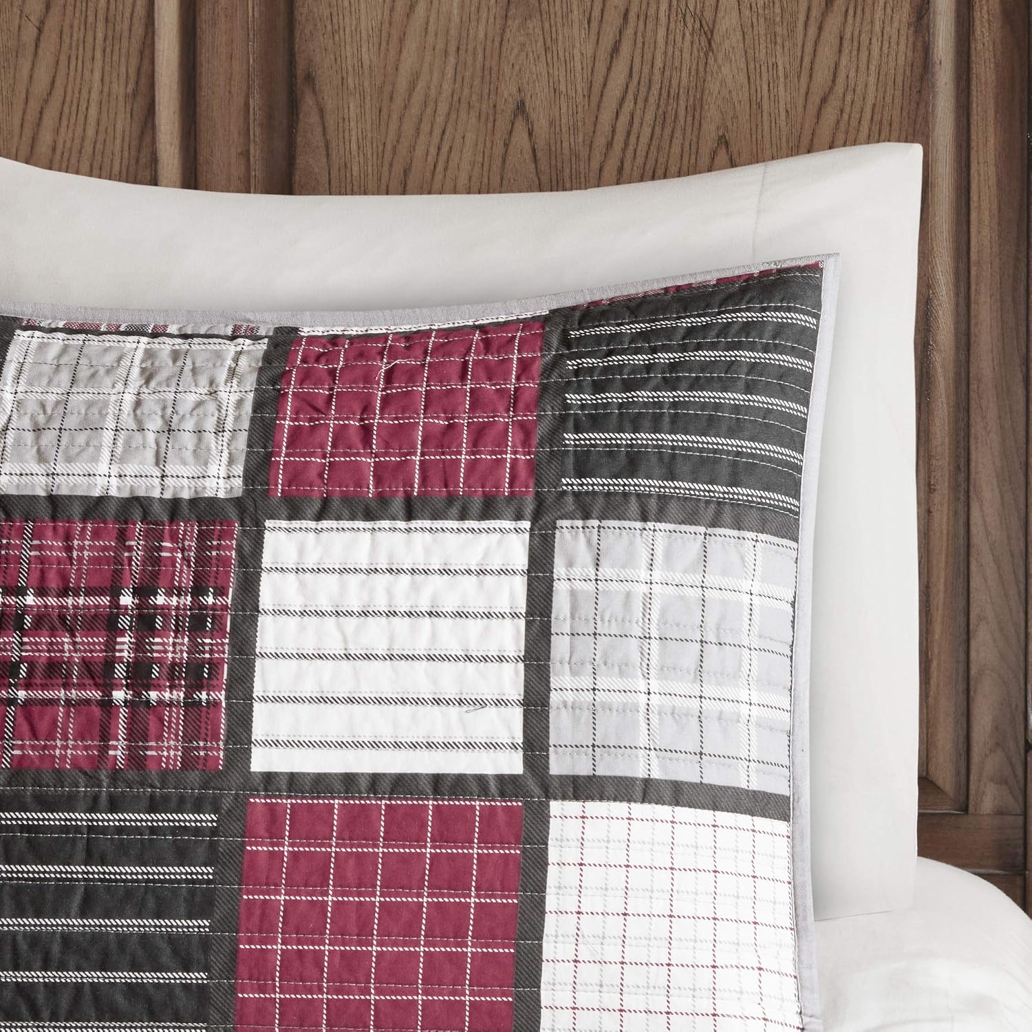 Woolrich Reversible Quilt Set - 3 Piece Tulsa Plaid RedGrey