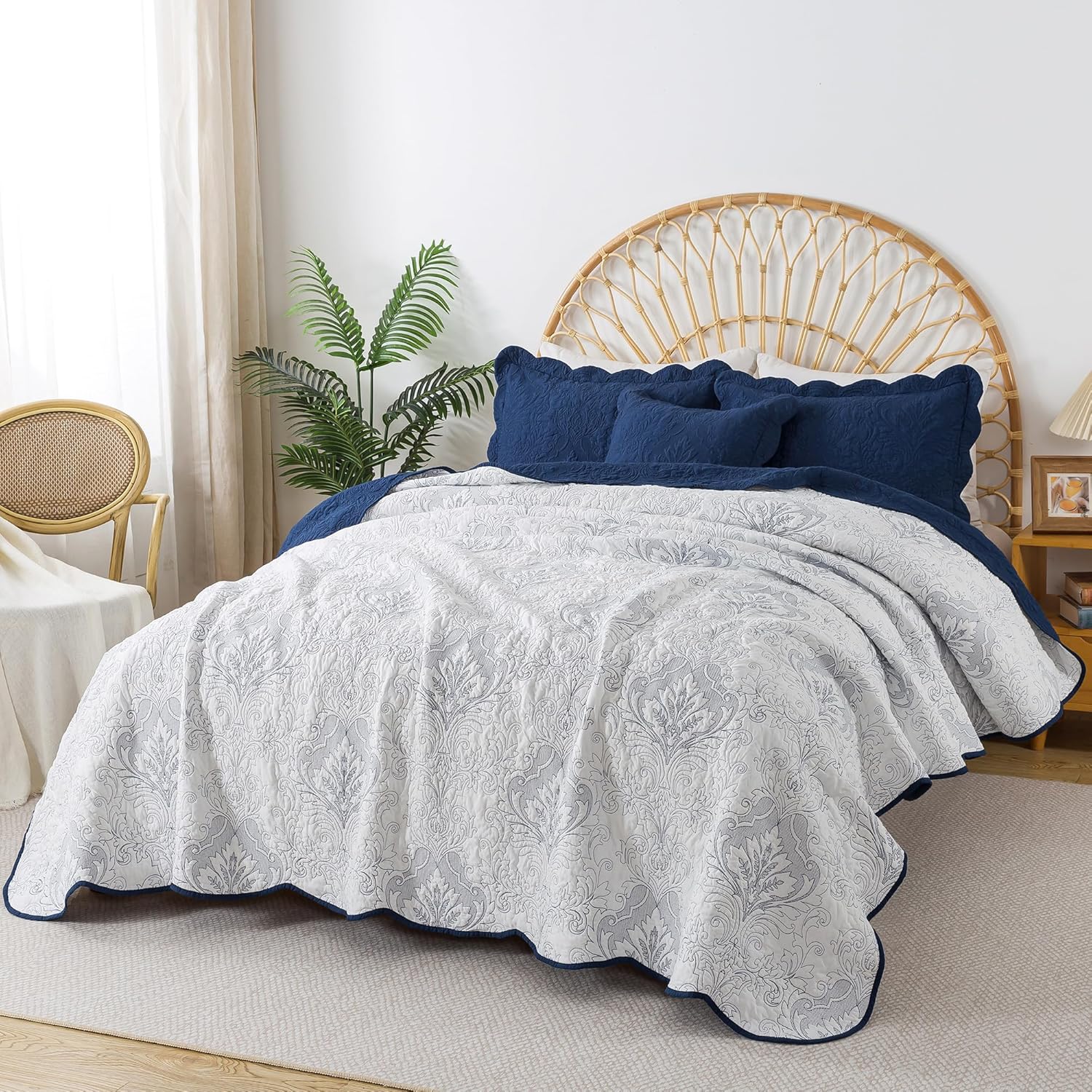 HoneiLife King Quilt Set - Navy Microfiber Bedding 3-Piece