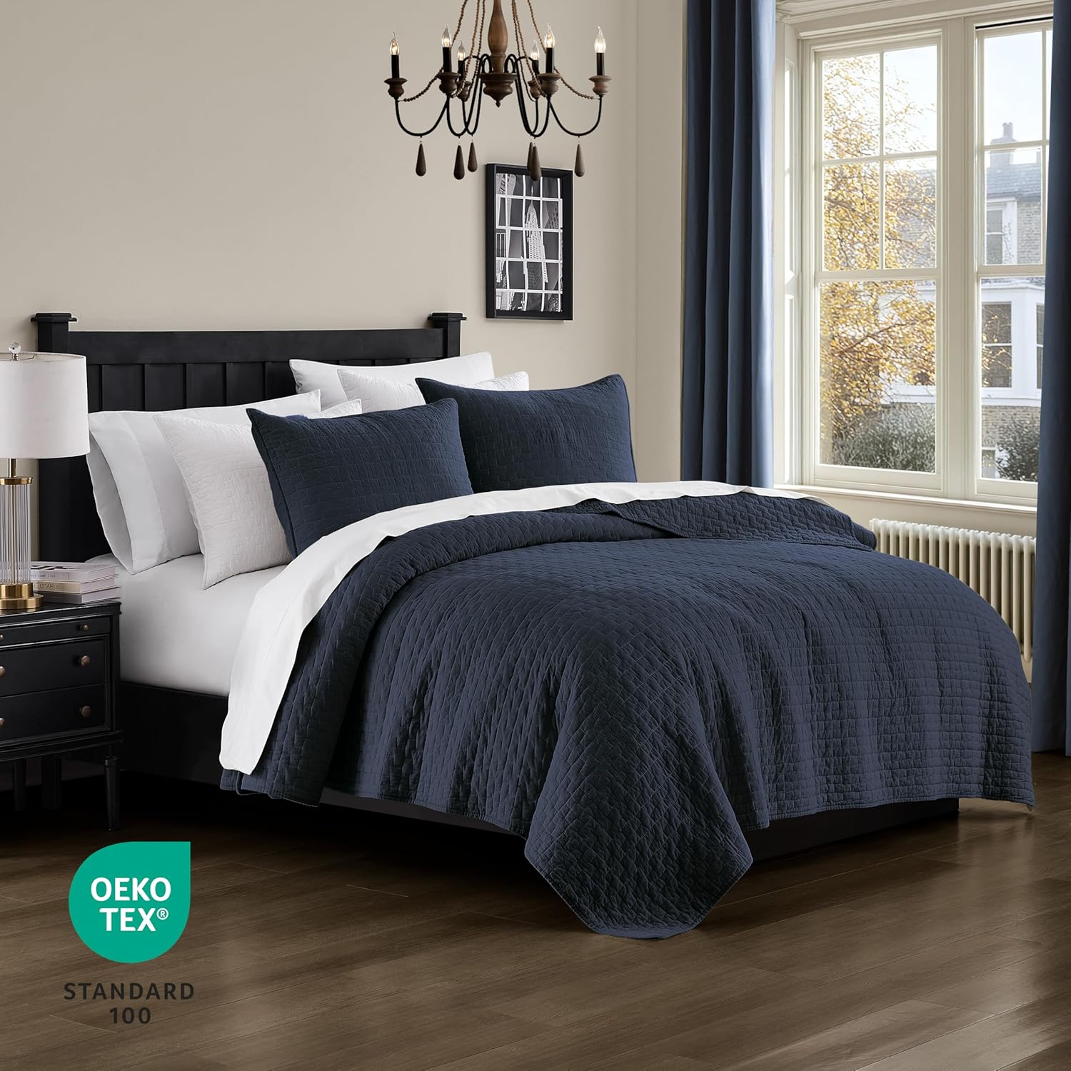 Palassio Navy Blue Cotton Quilt Twin Set with Pillow Sham