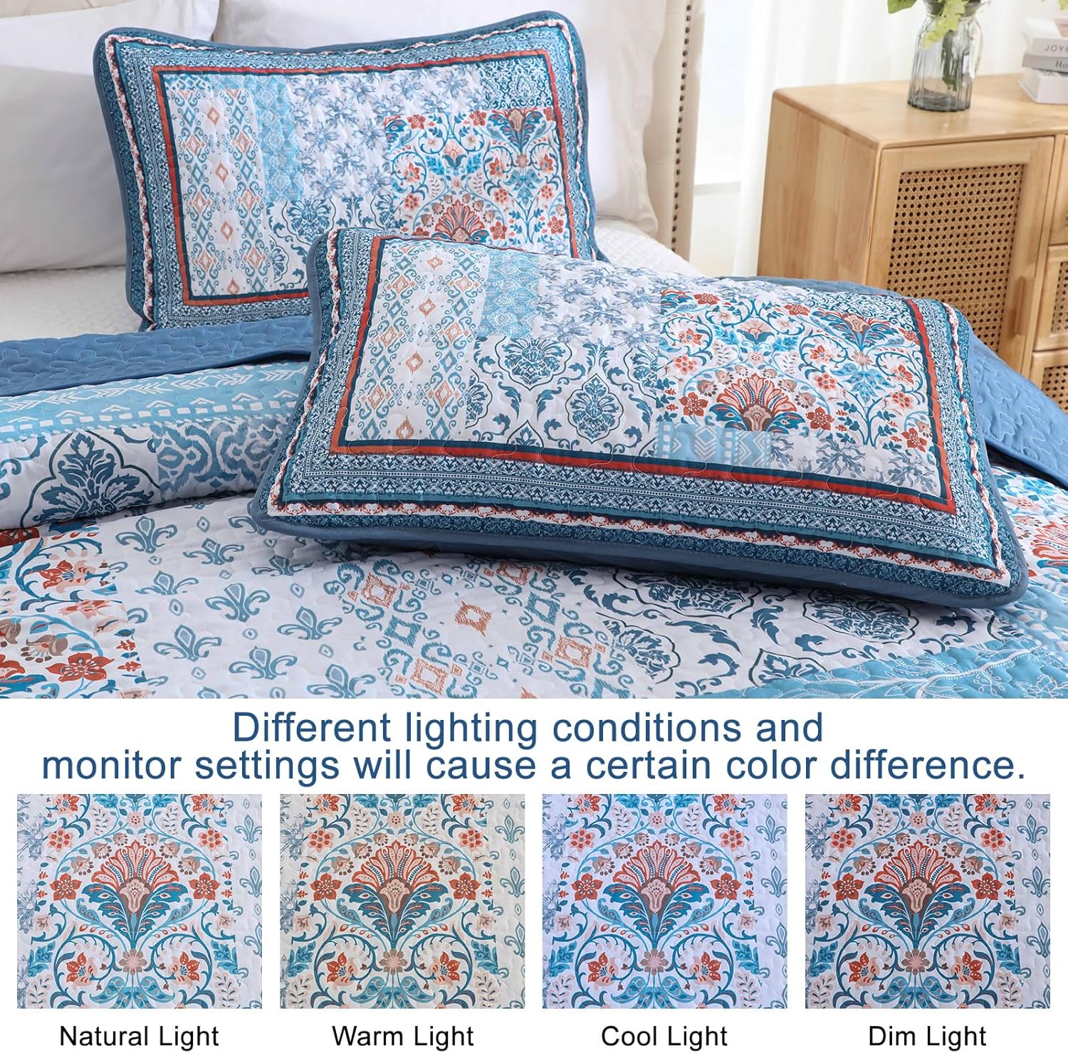 Wongs Bedding Blue Quilt Set Queen Size Bohemian