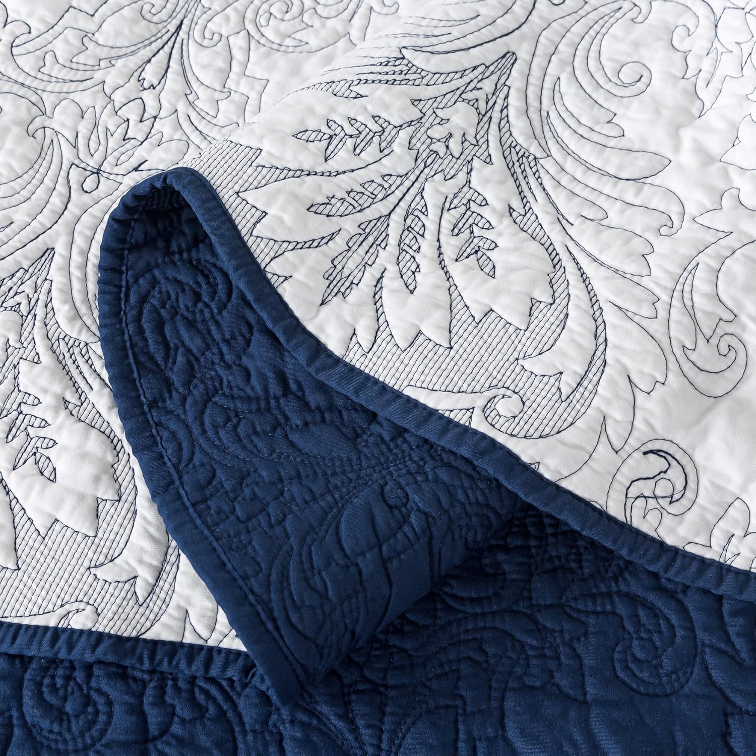 HoneiLife King Quilt Set - Navy Microfiber Bedding 3-Piece