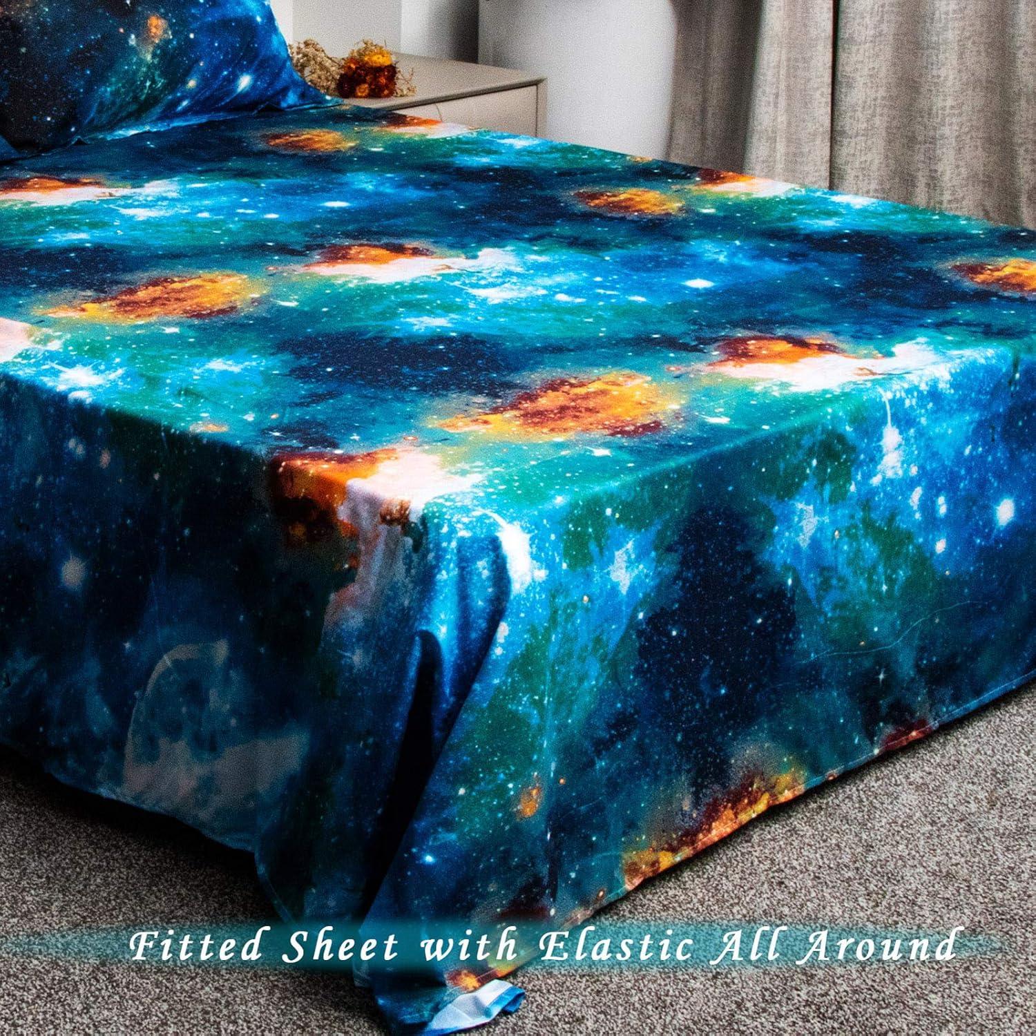 Bedlifes Galaxy Outer Space Sheet Set Blue Queen 3 pcs