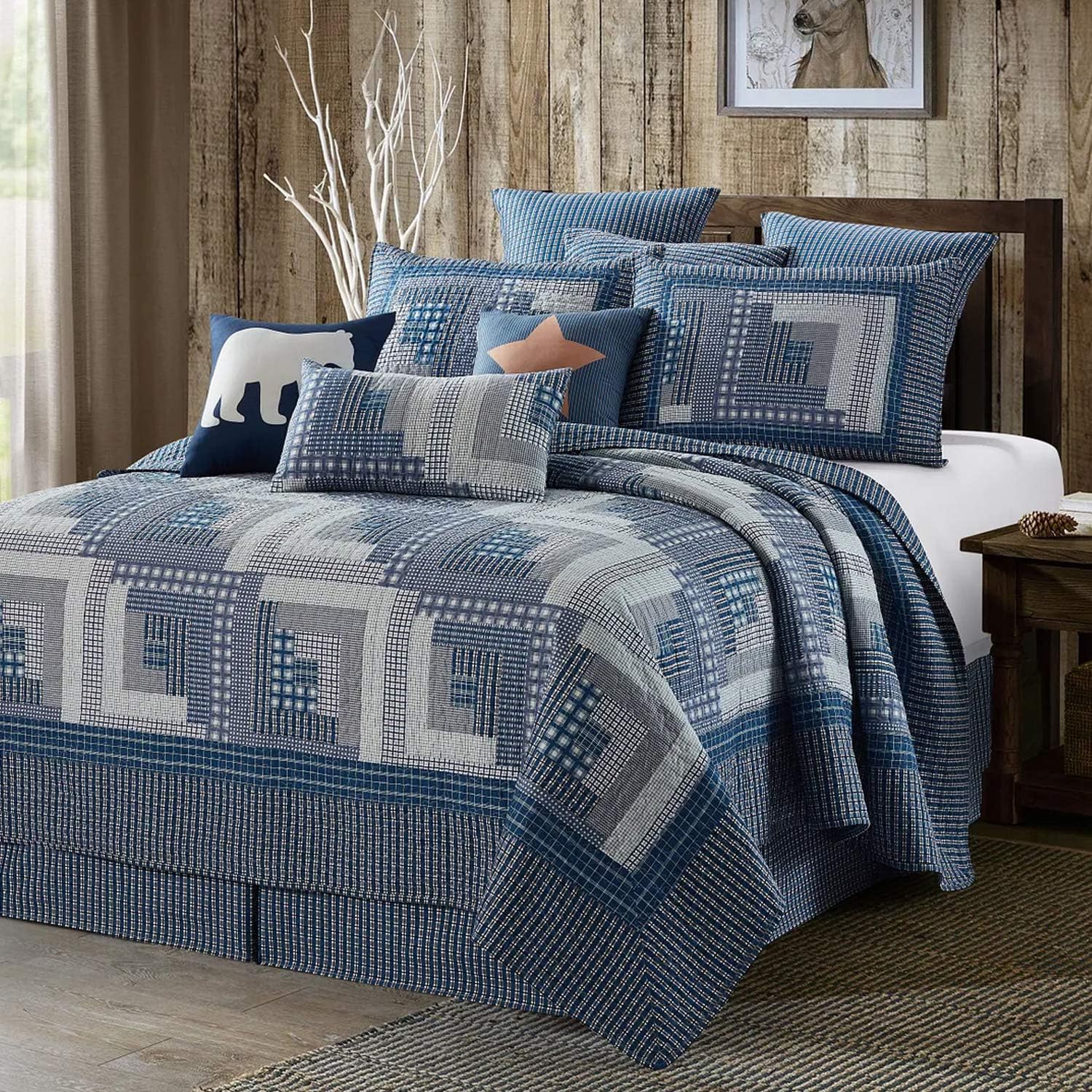 Virah Bella 3-Piece King Cabin Quilt Set - BlueGray