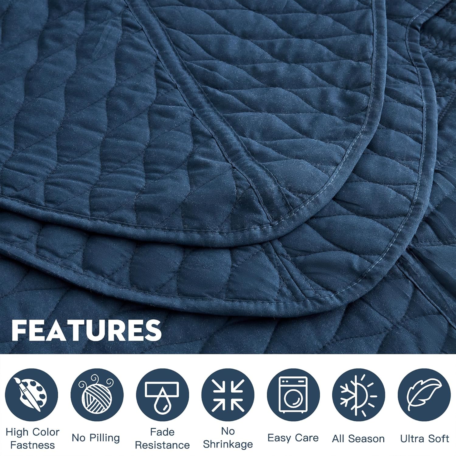 DaisyHuang Botanical Oversized Bedspread Set - Navy Leaves Pattern