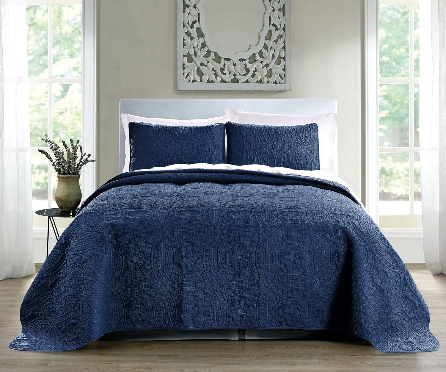Pure Bedding Quilt Set Navy FullQueen