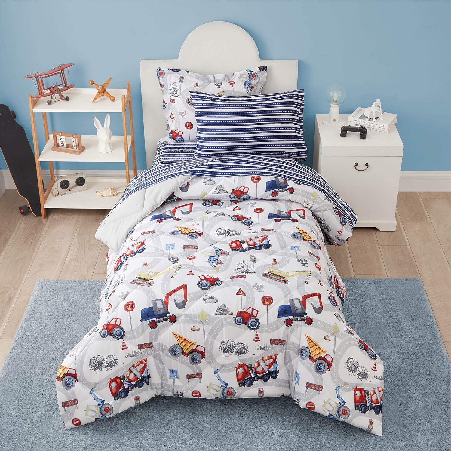 Truck Twin Comforter Set for Boys 5 Piece