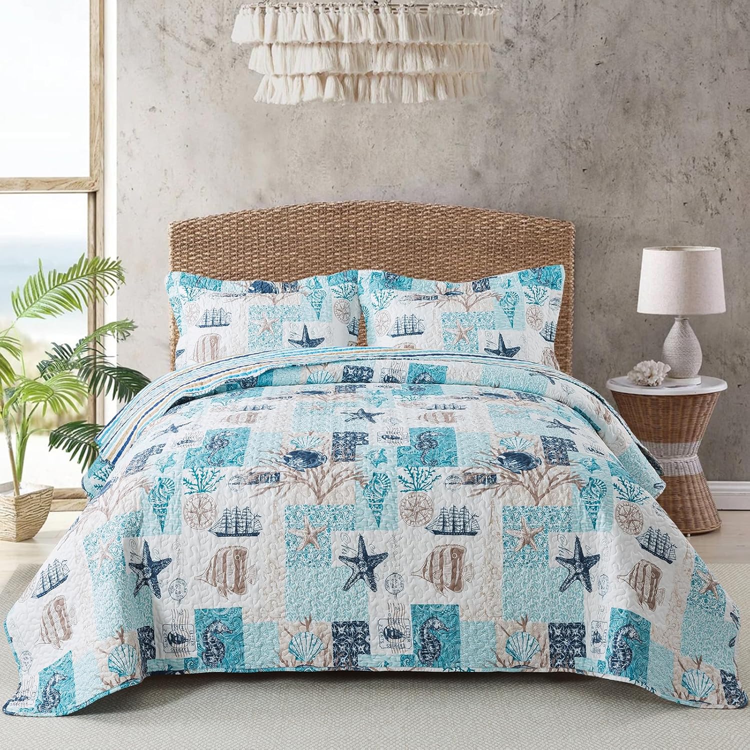 Travan King Size Beach Quilt Set with 2 Shams