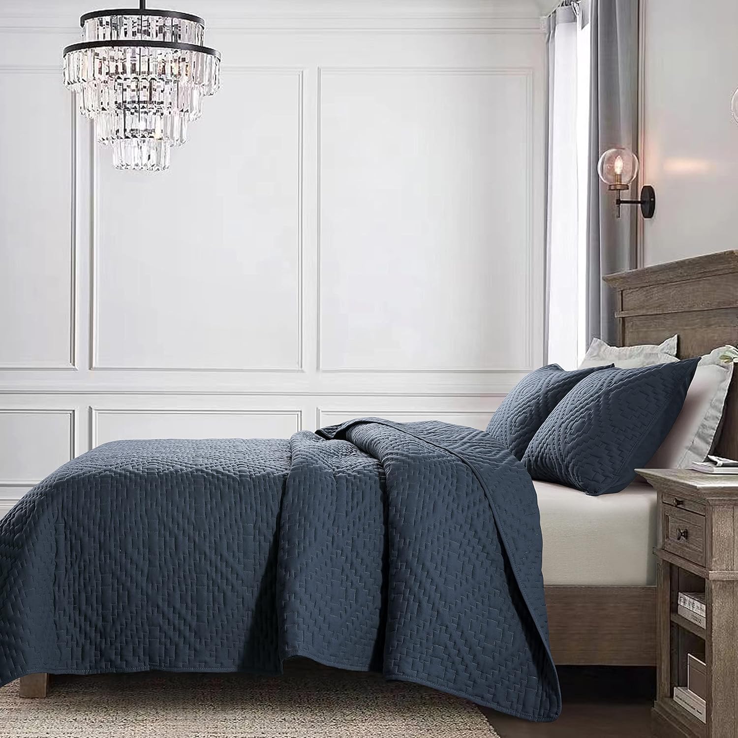 RSHARE Navy Blue Quilt Set with Pillow Sham