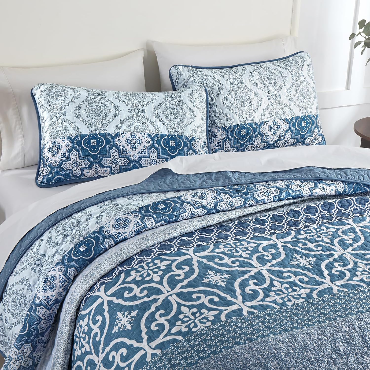 DJY Navy Blue Boho Quilt Set 3 Pieces King Size