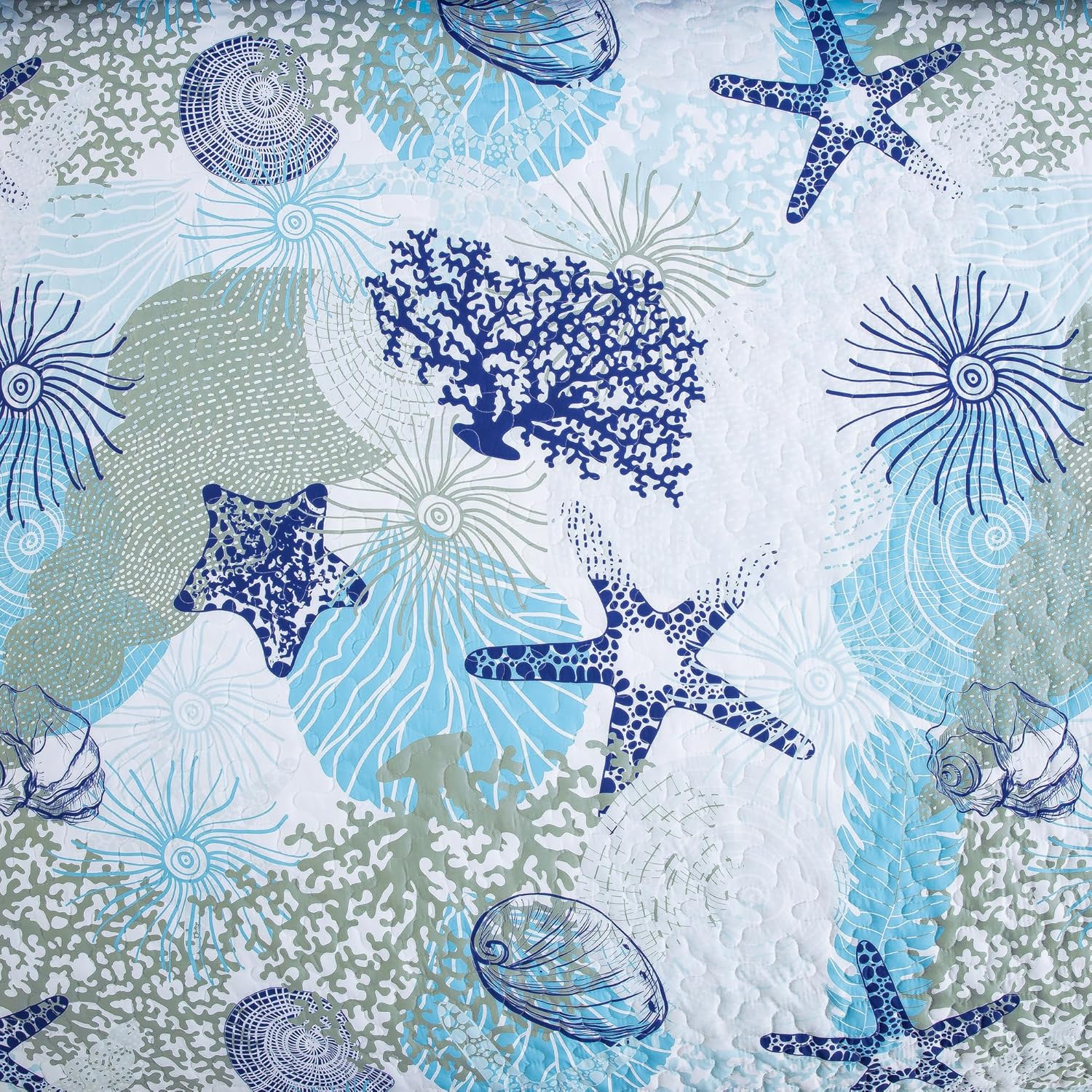 Dinjoy Coastal Quilt Set Full Size Blue Ocean 1