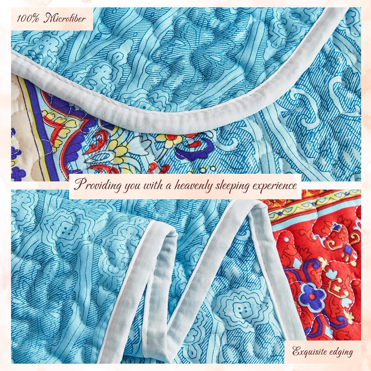 Tititada Twin Quilt Set 2 Pieces Reversible Striped Blue and Red Microfiber