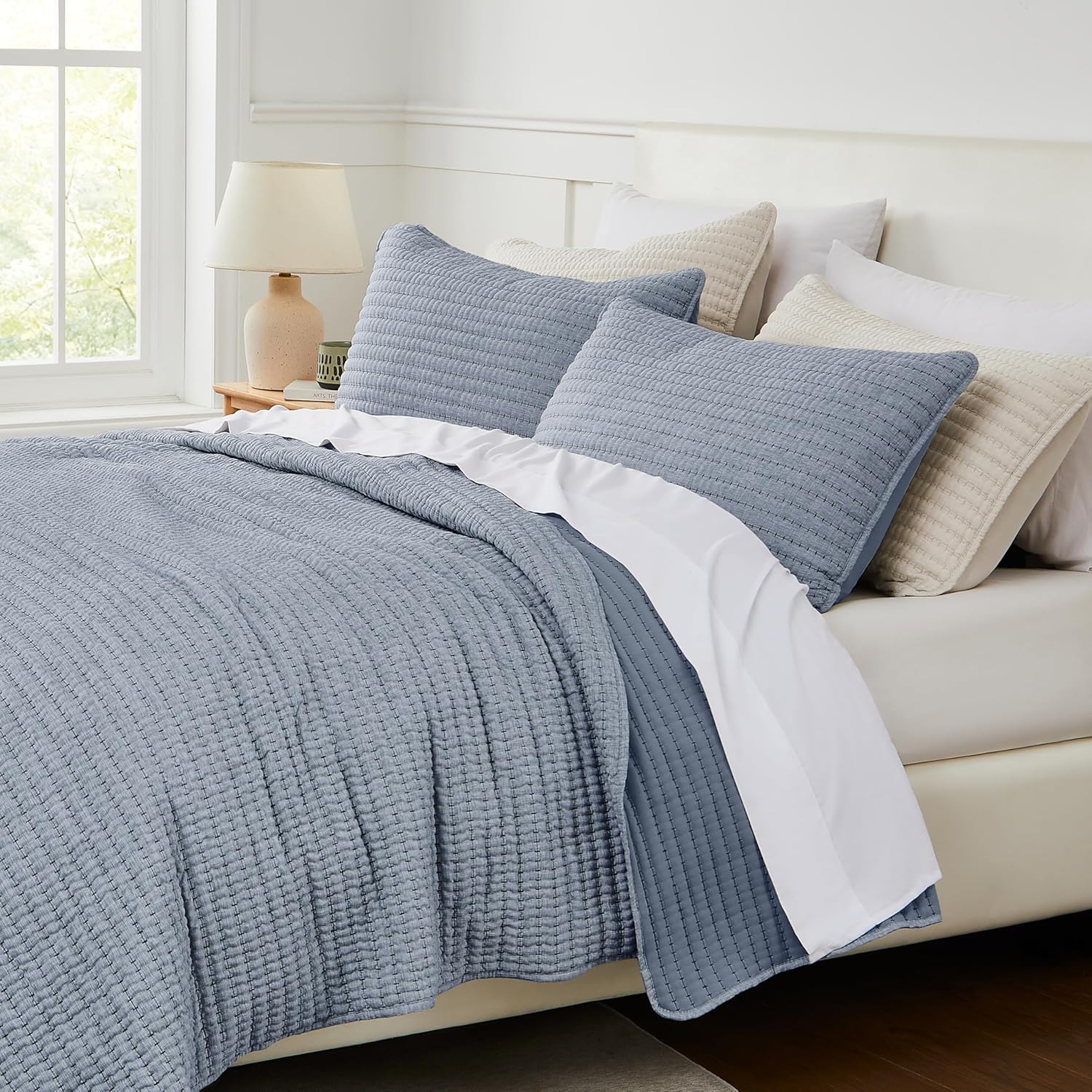 WDCOZY Chambray Pick Stitch Twin Quilt Set 1
