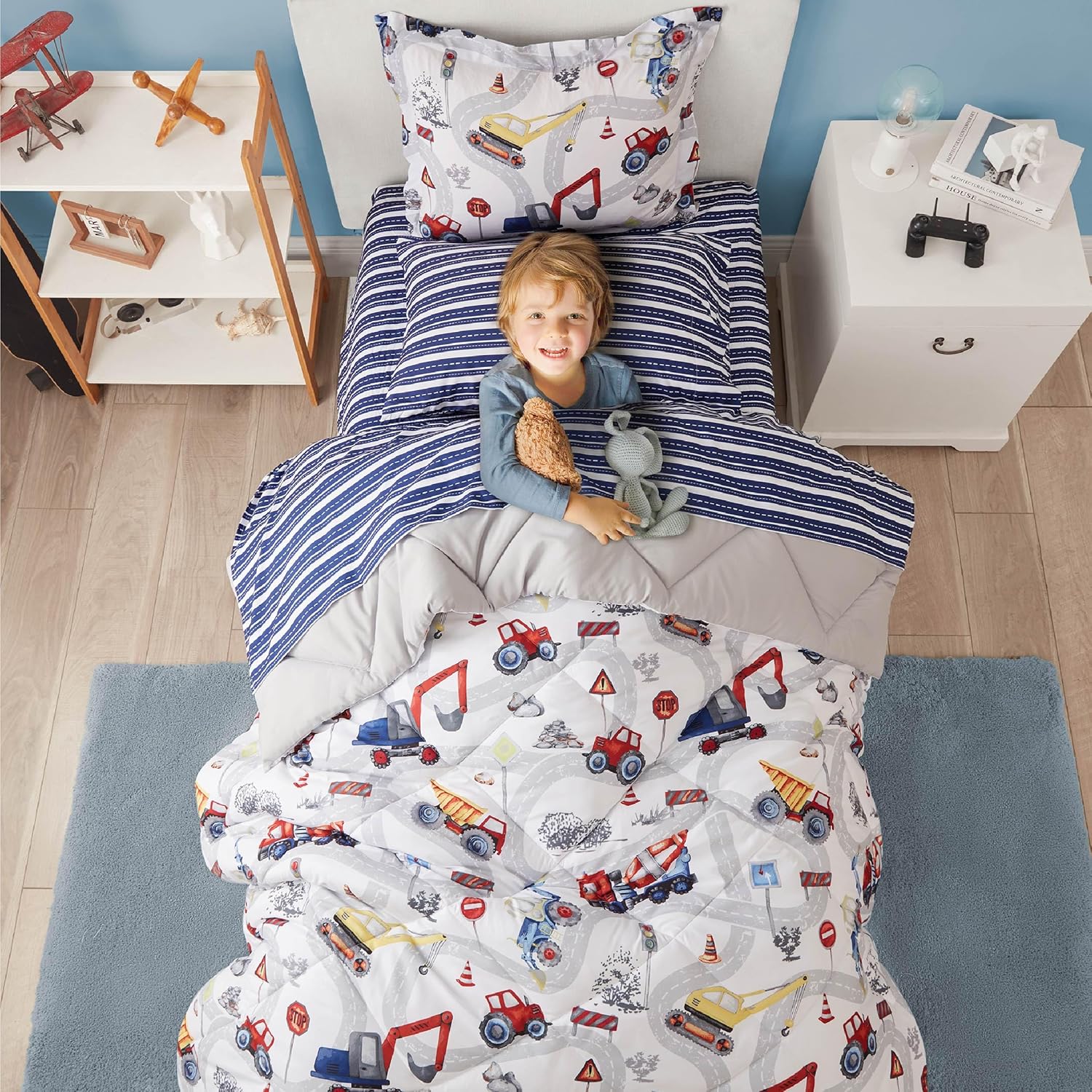 Truck Twin Comforter Set for Boys 5 Piece