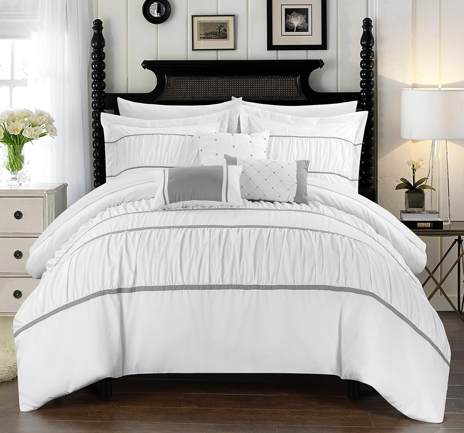 Chic Home Cheryl 10-Piece Comforter Set Queen White
