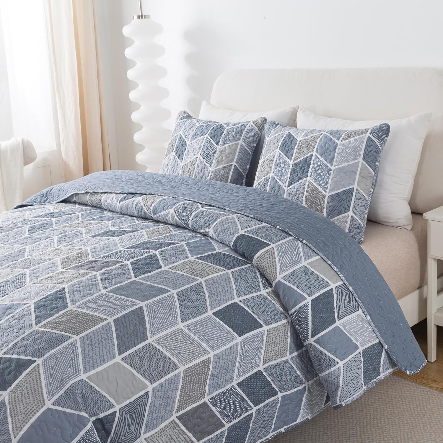 SLPR Blue Gray Chevron Quilt Set Twin