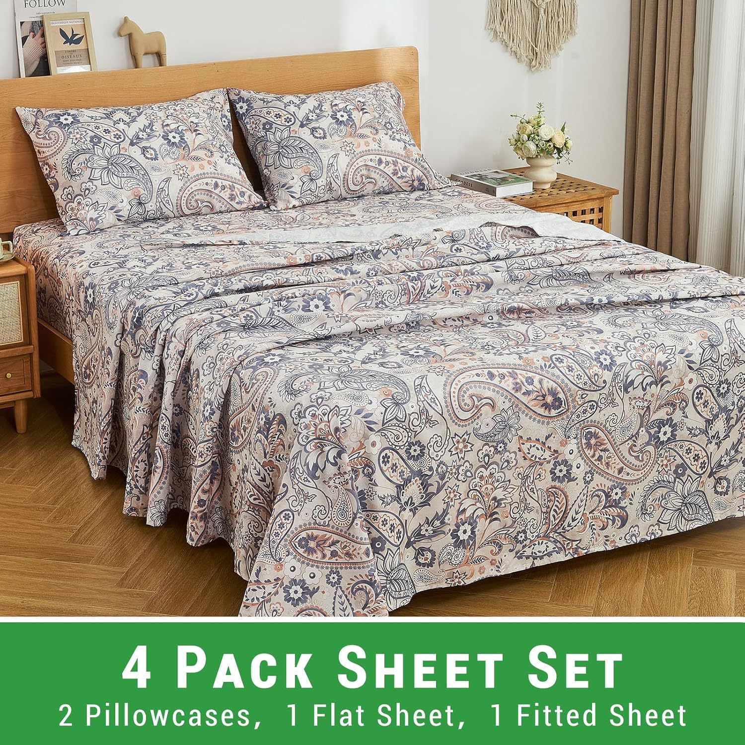 Gogreen Cal King Sheet Set 4PC Deep Pocket Paisley